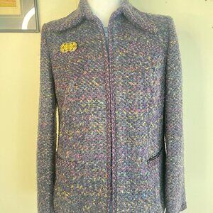 Tosca Couture Purple Multi-Color tweed Zip Front Jacket Petite